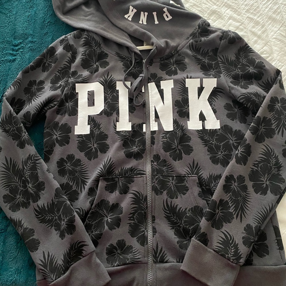 Pink Floral Hooded Zip Up
